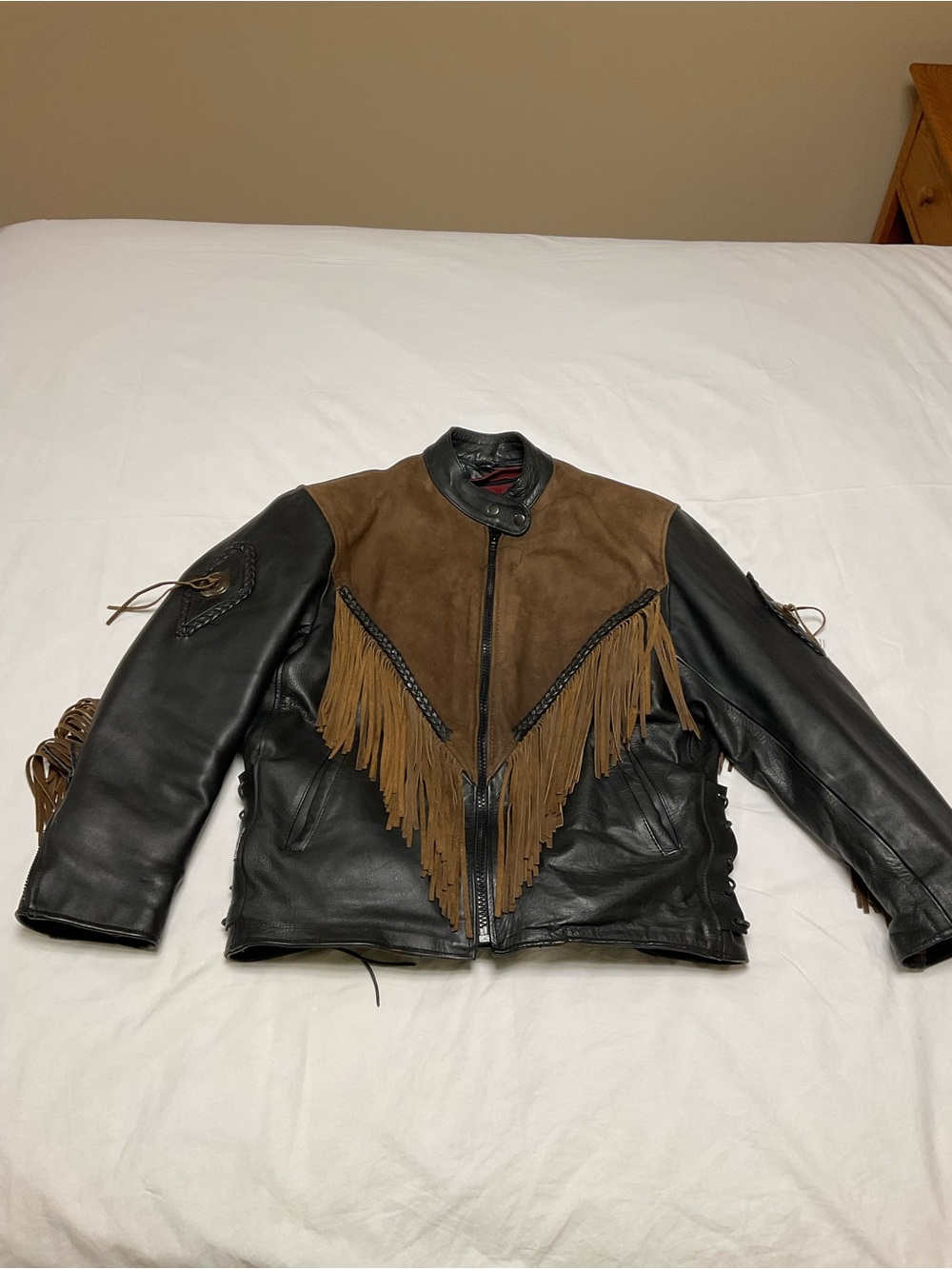 Vintage Jamin Leather Western Fringe Biker Jacket - Size L
